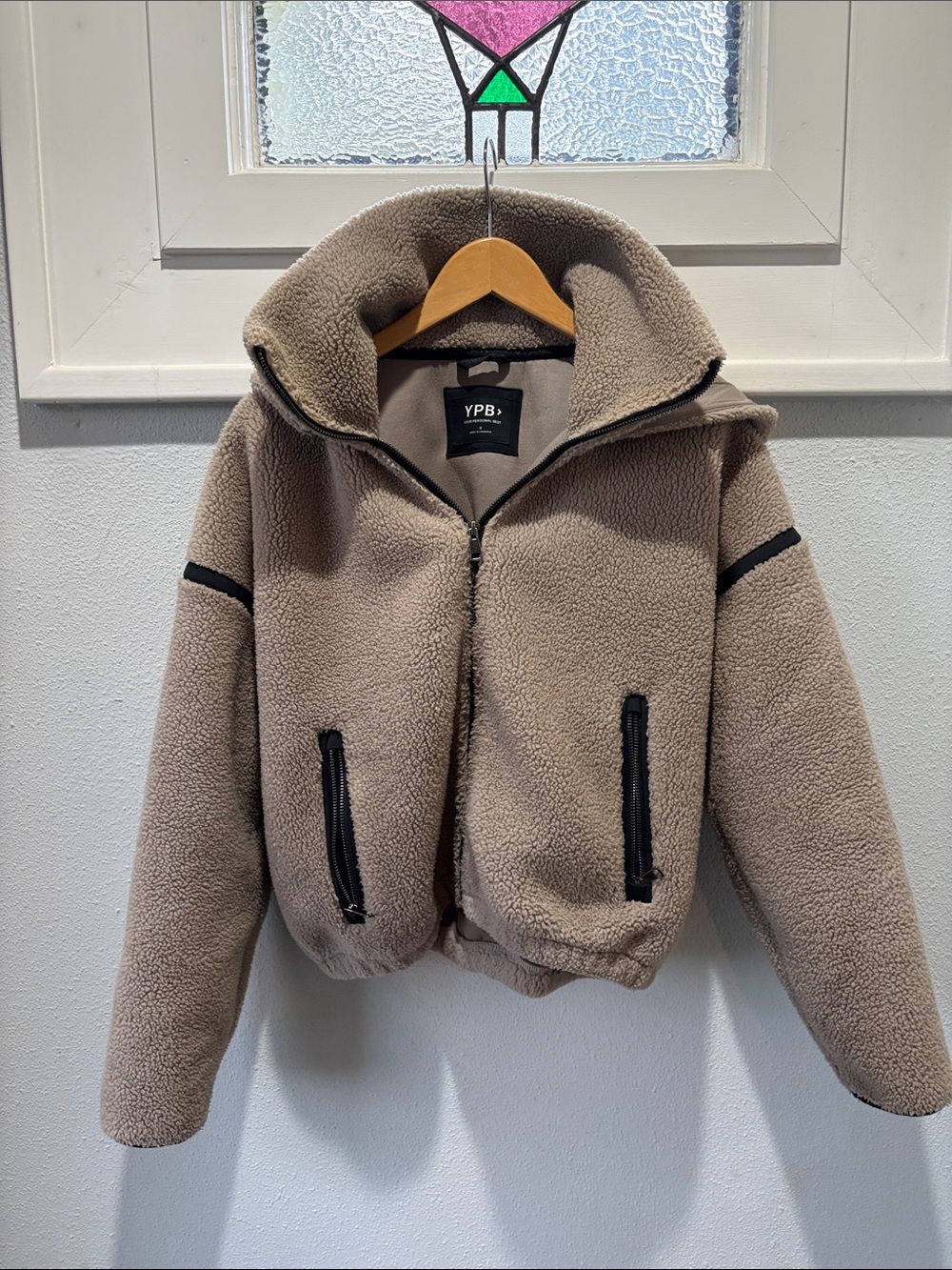Abercrombie Fitch YPB Taupe Sherpa Zip-Up Jacket